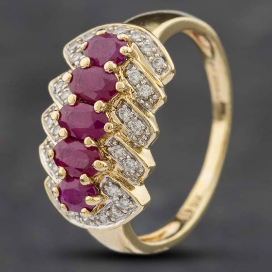 Second Hand 9ct Yellow Gold Oval Cut Ruby & Brilliant Cut Diamond ...