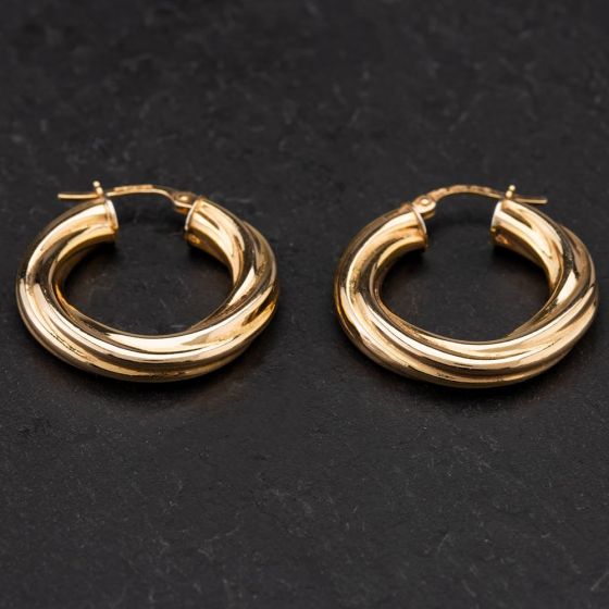 Second Hand 9ct Yellow Gold Twist Chunky Hoop Earrings 4183863