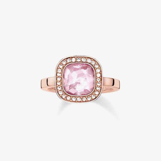 THOMAS SABO TR2029-633-9 Rose Gold Plated Square Pink Ring