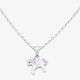 Fleur Kids Sterling Silver White And Pink Enamel Unicorn Pendant