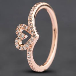 Second Hand Pandora Sparkling Wishbone Heart Ring 189302C01
