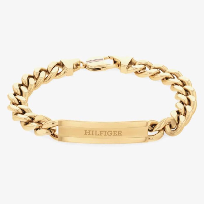 Tommy Hilfiger 2790580 Clash Gold Plated Logo Curb Chain Bracelet 