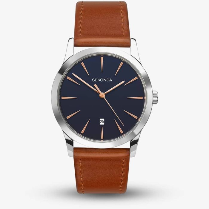 Sekonda Classic Navy & Brown Watch 1559 - thbaker.co.uk