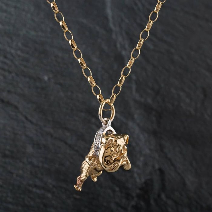 Second Hand 9ct Yellow Gold Cubic Zirconia Solid Bulldog Gemstone Pendant  20 Inch Belcher Chain 4139760