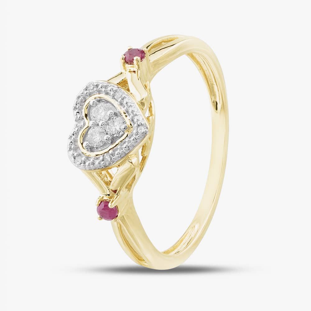 9ct Yellow Gold Brilliant Cut Diamond Ruby Heart Shaped Ring  THR33571-08RD (YG)
