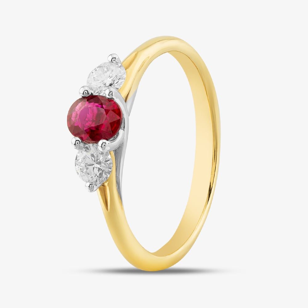 18ct Yellow Gold Oval Ruby Diamond Shoulder Set Solitaire Ring BDFH