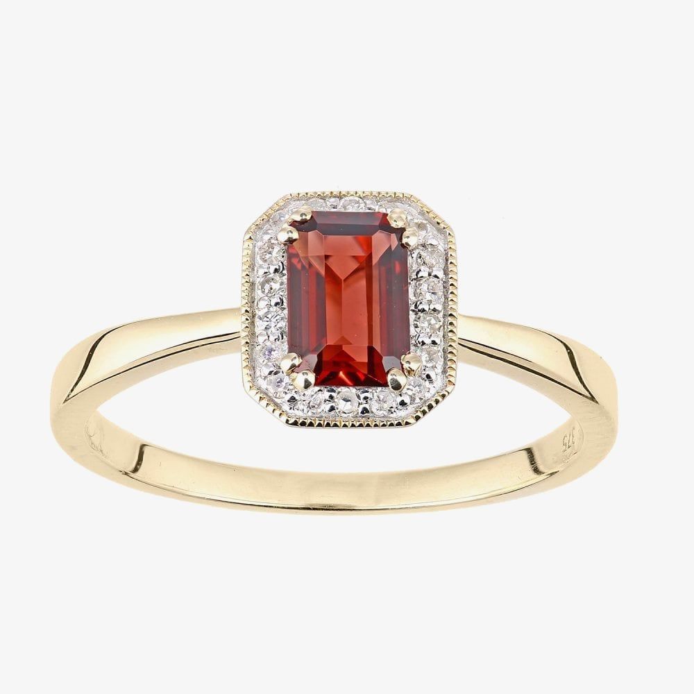 9ct Yellow Gold Garnet 0.08ct Diamond Cluster Ring - thbaker.co.uk