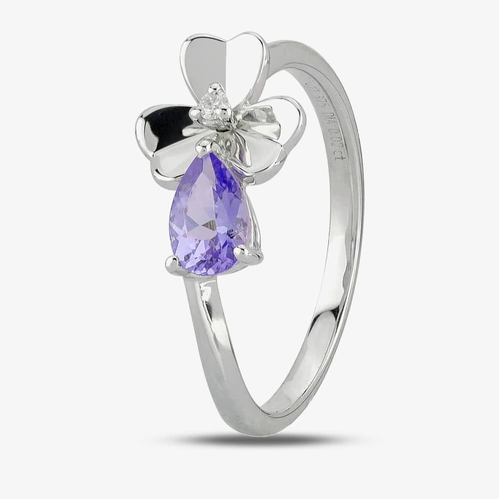 9ct White Gold Diamond Pear Shaped Tanzanite Flower Ring CY308R-T2A 9KW
