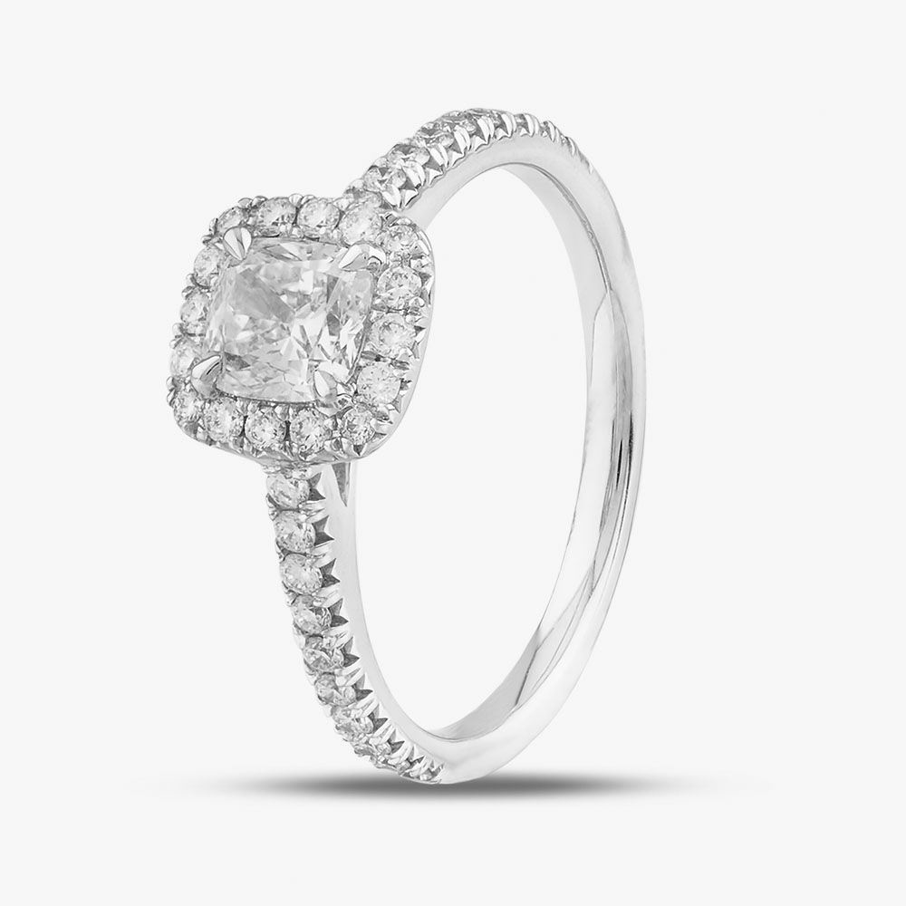 18ct White Gold Certificated Diamond Halo Ring
