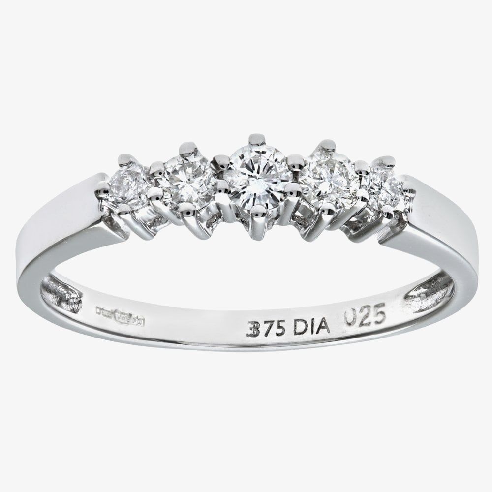 9ct White Gold 0.25ct Diamond Five Stone Ring - thbaker.co.uk
