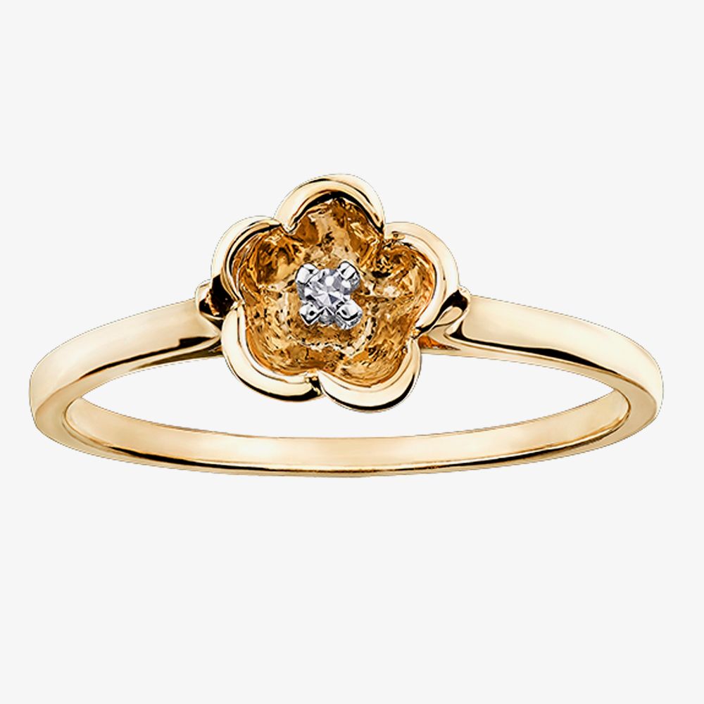 9ct Yellow Gold Diamond Five Petal Flower Ring CH50