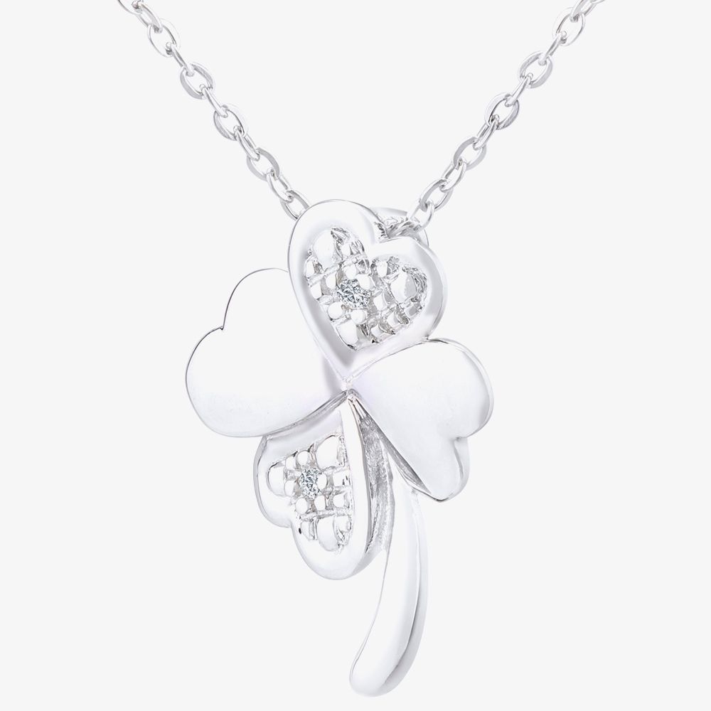 9ct White Gold 0.01ct Diamond Four Leaf 