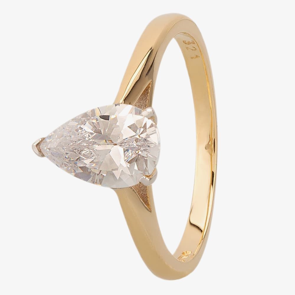 9ct Two Colour Gold Pear-cut Cubic Zirconia Solitaire Ring 3210/CZ