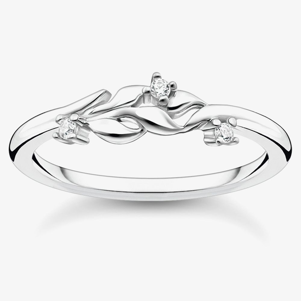 THOMAS SABO TR2376-051-14 Silver Cubic Zirconia Leaves Ring
