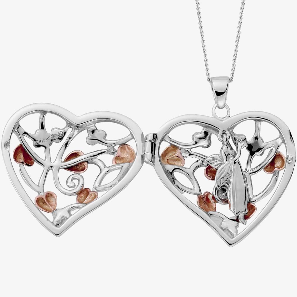 Silver & Rose Gold Fairy Heart Locket 18" Chain RRP £159 Clogau Gold