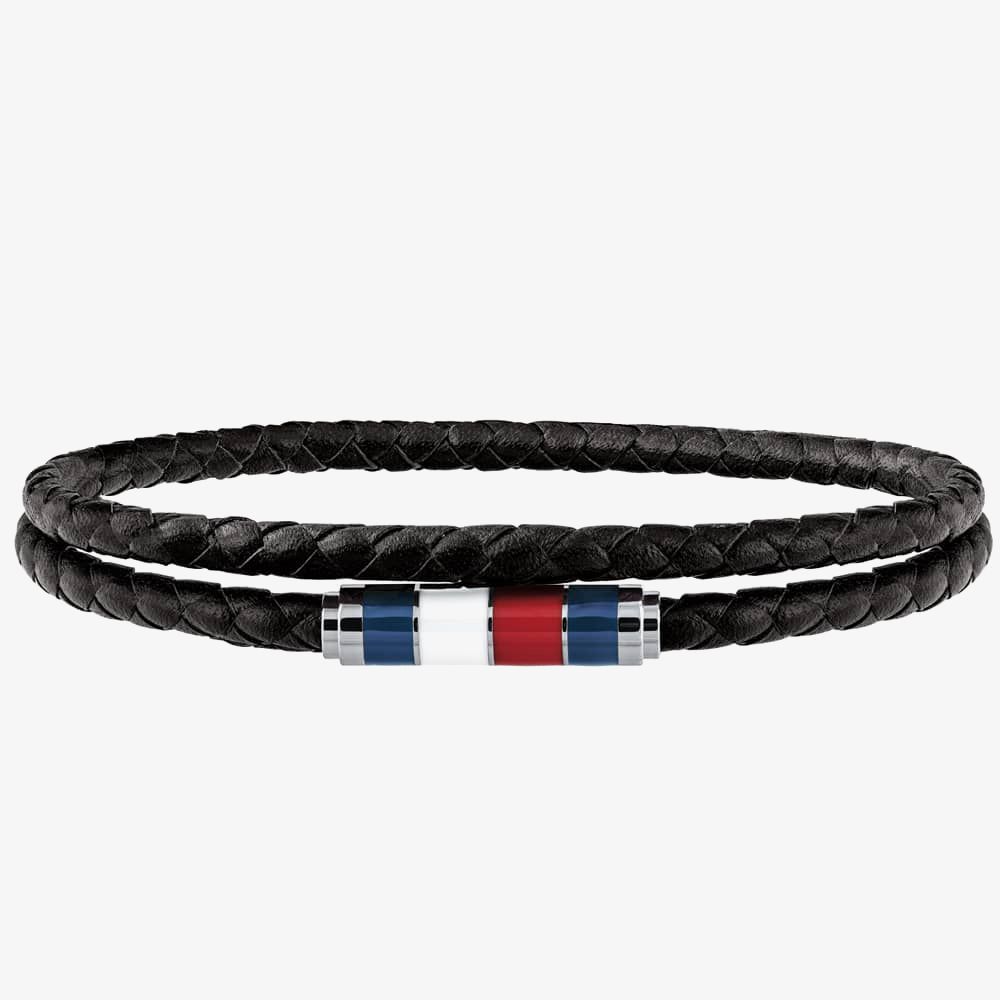Tommy Hilfiger 2790056 Steel Enamel Double Black Leather Bracelet  