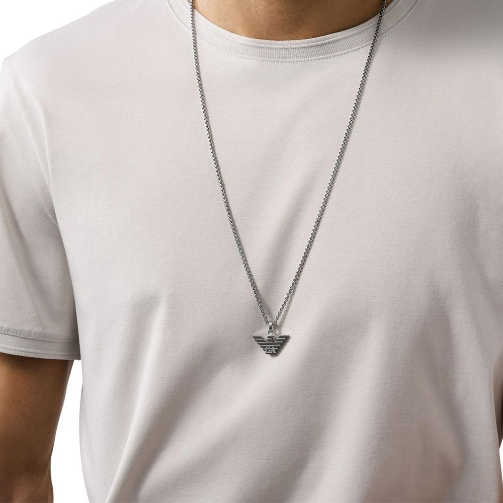 Emporio Armani EGS3169040 Mens Stainless Steel Logo Necklace
