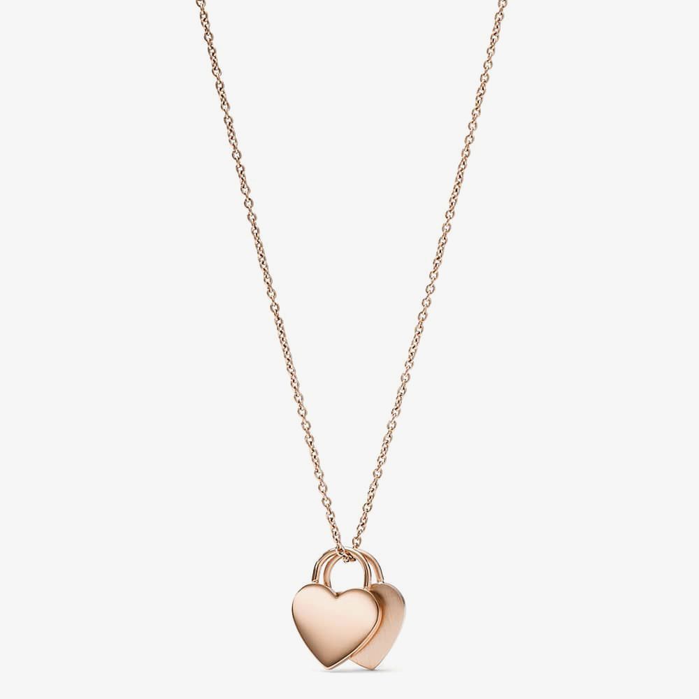 Fossil JF03205791 Duo Heart Rose Gold Tone Steel Necklace