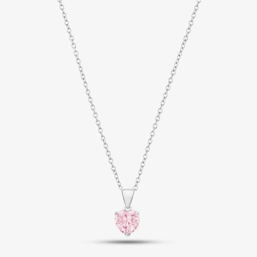 Silver 5mm Pink Crystal Heart Pendant