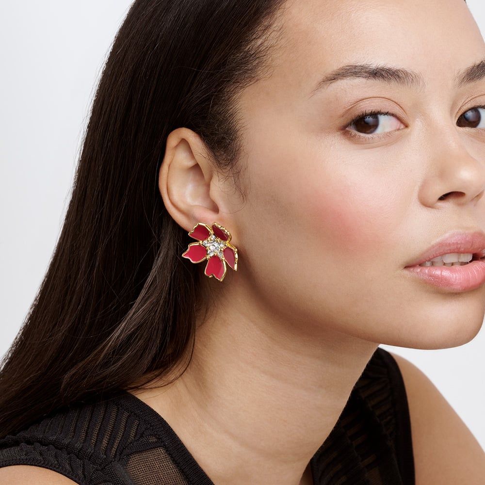 Ted Baker TBJ3867-02-457 Petinna Gold Tone Pink Flower Earrings