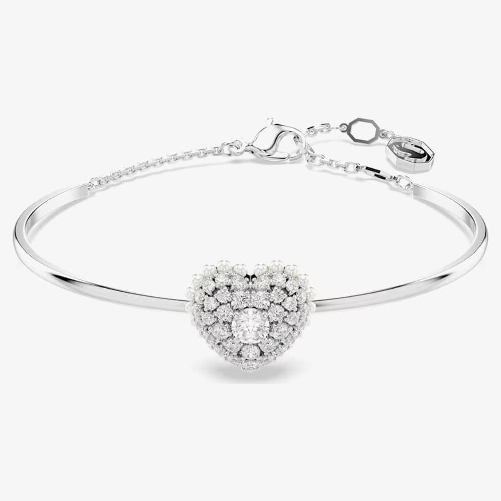 Swarovski 5684385 Hyperbola Rhodium Plated White Heart Bangle  