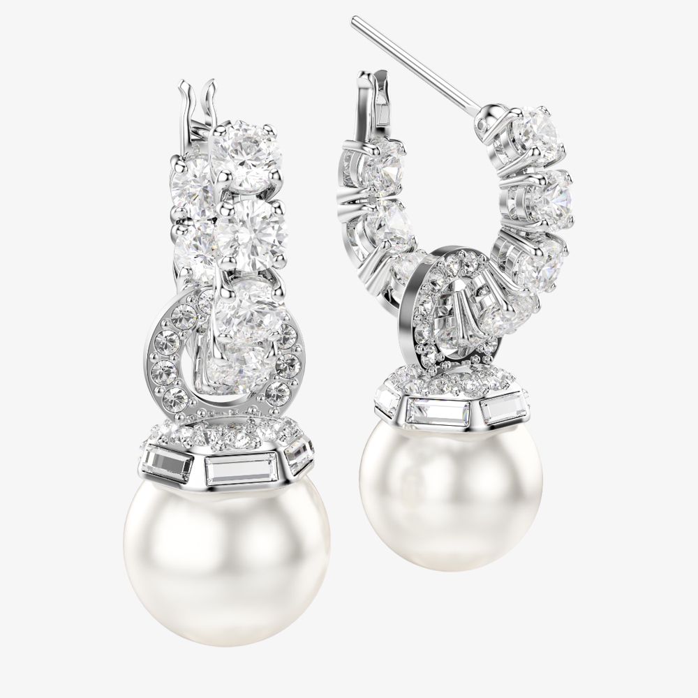 Swarovski 5691716 Matrix White Hoop Pearl Drop Earrings thbaker