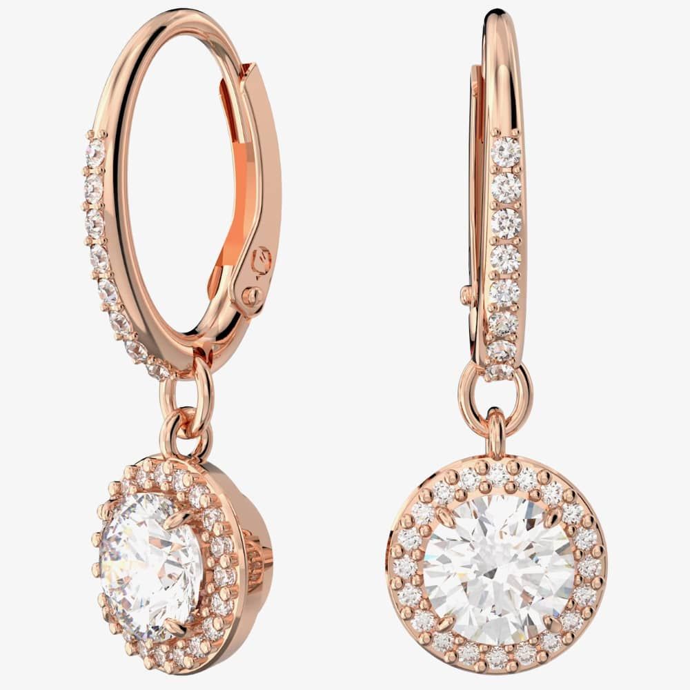 Swarovski Ladies Constella Rose GoldPlated Dropper Hoop Earrings