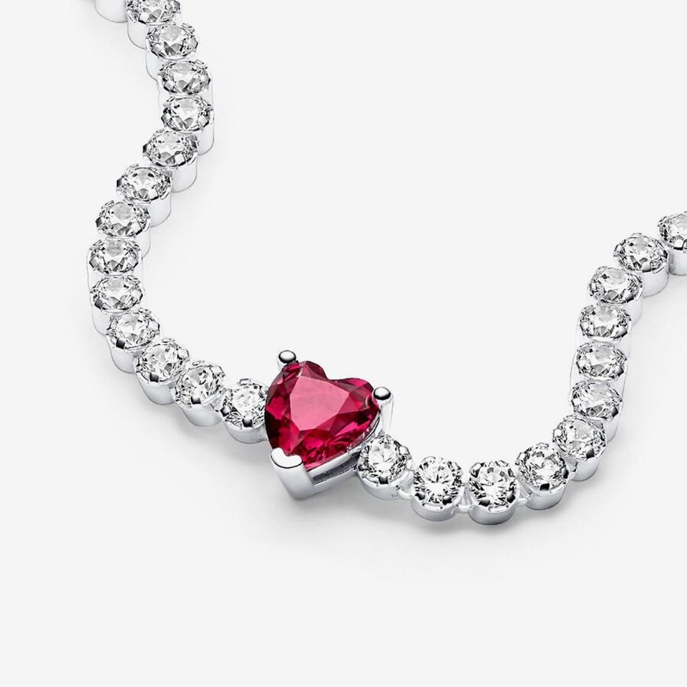 PANDORA 590041C02 Silver Heart Red Cubic Zirconia Bracelet - thbaker.co.uk