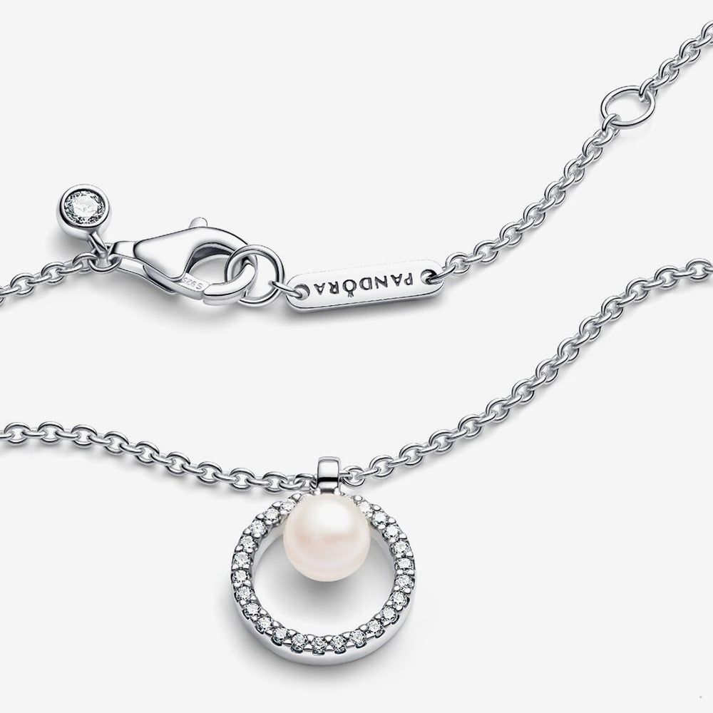PANDORA 393165C01-45 Silver Cultured Pearl Pave Necklace