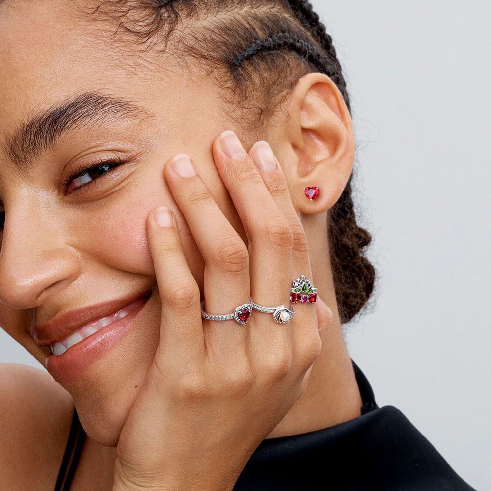 Pandora Red Heart Ring PANDORA 198421C02 Silver Elevated Red Heart