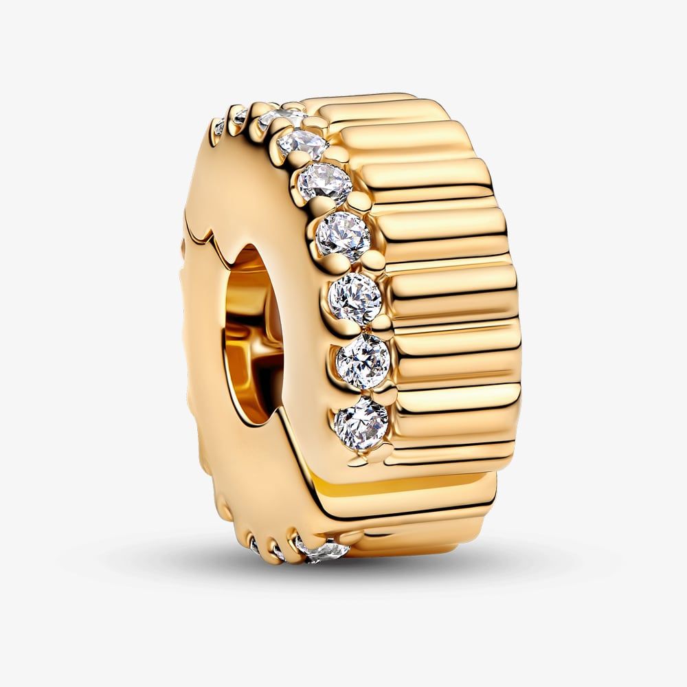 PANDORA 764078C01 14ct Yellow Gold Plated Cubic Zirconia Ribbed Clip ...