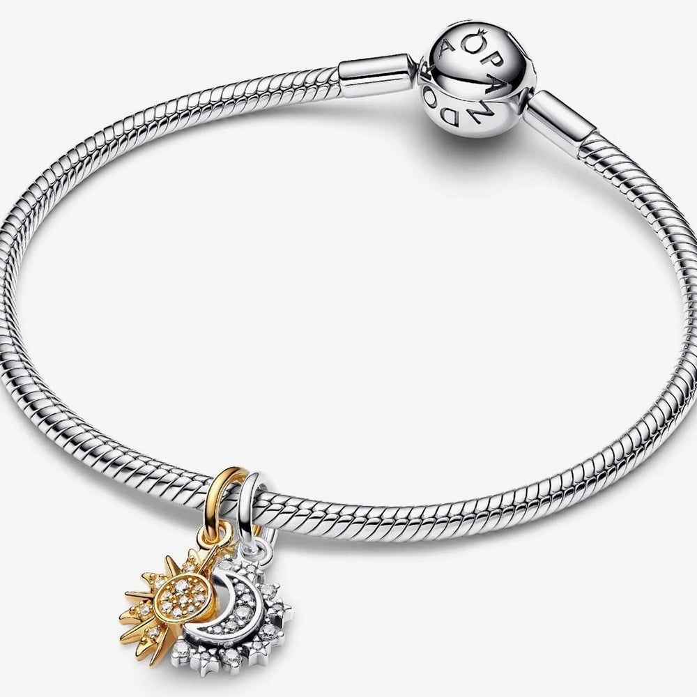 PANDORA 763585C01 Two Tone Cubic Zirconia Splittable Sun & Moon Dangle ...