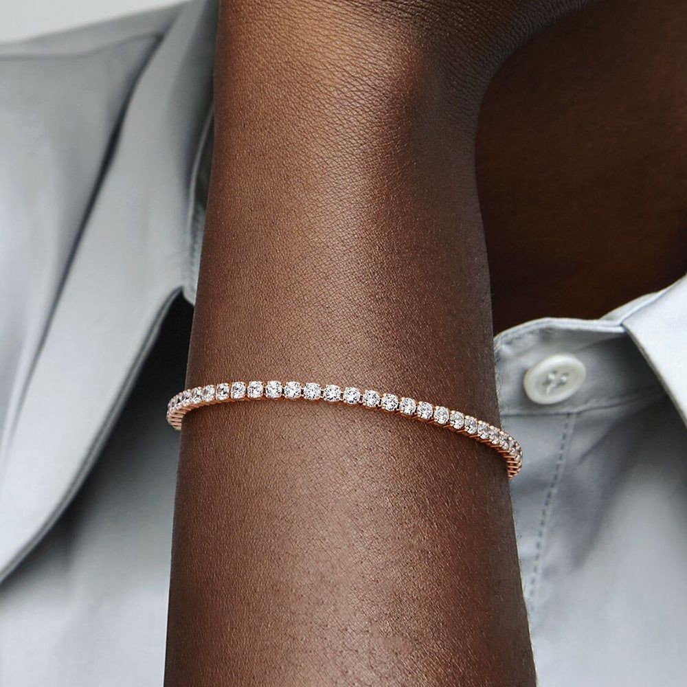 PANDORA 581469C01 14ct Rose Gold Tennis Bracelet - thbaker.co.uk