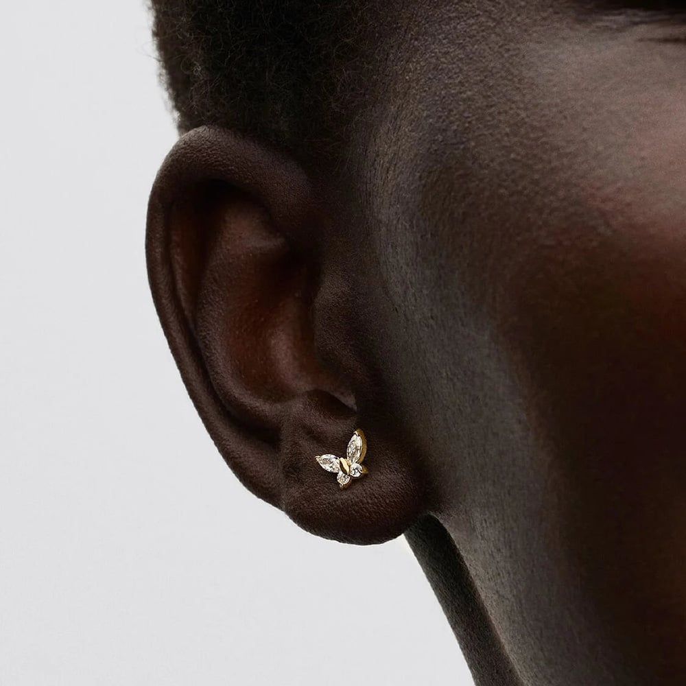 PANDORA 264264C01 Gold Plated Sparkling Butterfly Stud Earrings ...