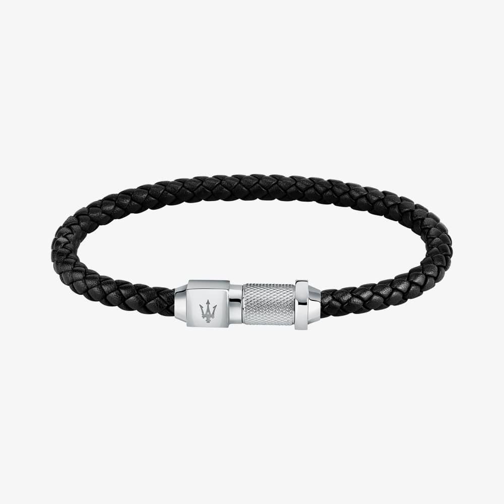 Maserati Black Braided Leather Rope Bracelet JM223AVE17