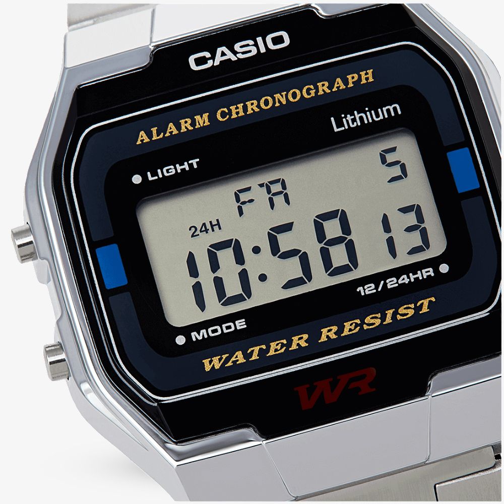 Montre Casio A163WA-1QES - Digital Quartz Acier Inoxydable - Style Rétro Noir/argent