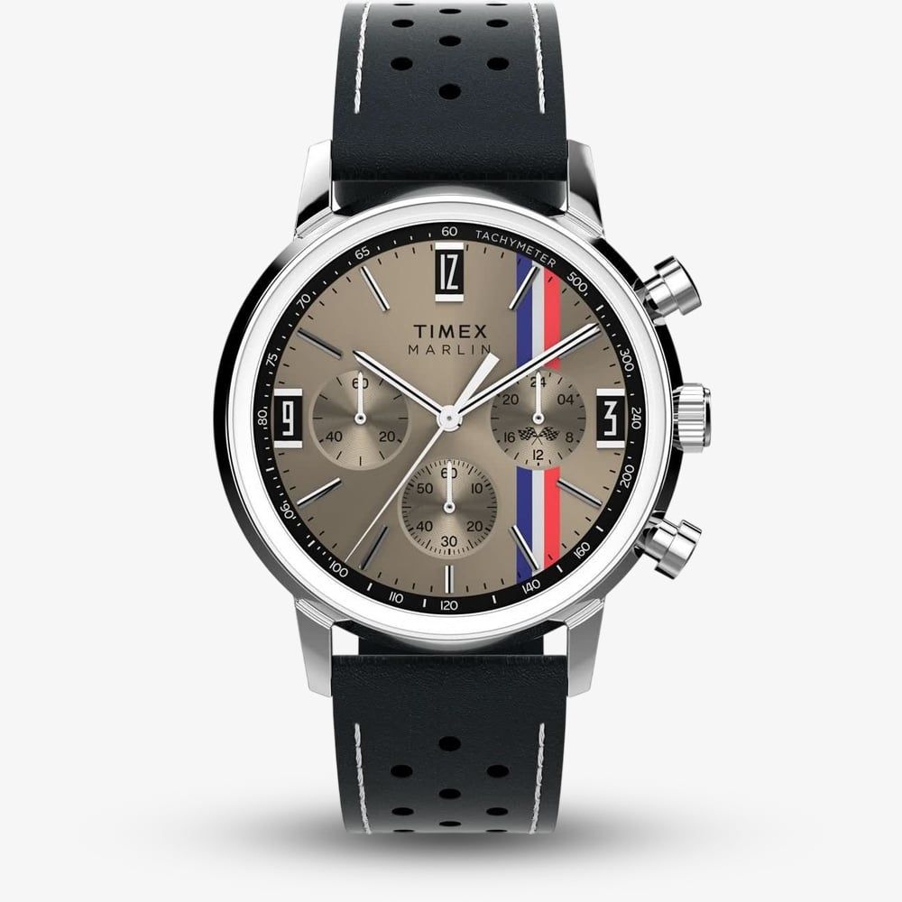 Timex TW2W98900 Mens Marlin Chronograph Black Leather Strap Watch