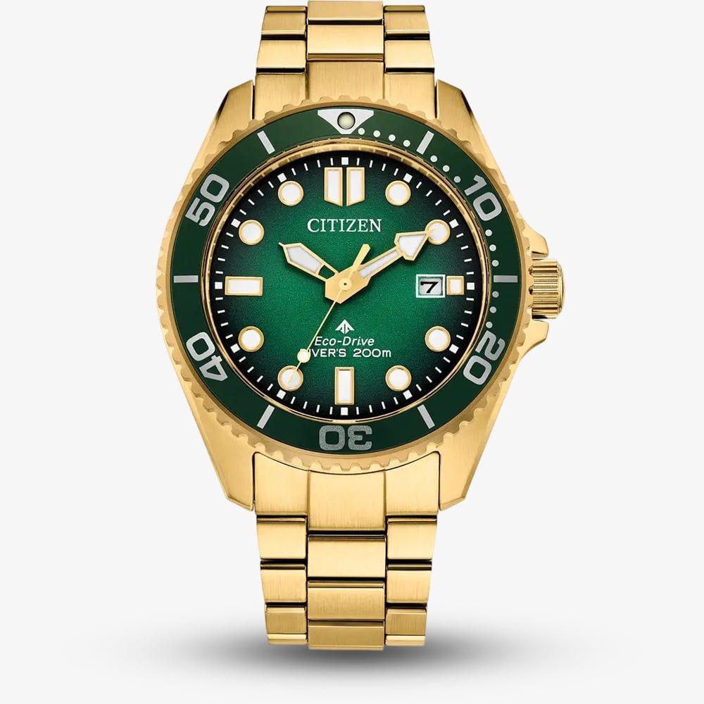 Citizen BN0262-59W Mens Promaster Diver Gold Plated Green Watch