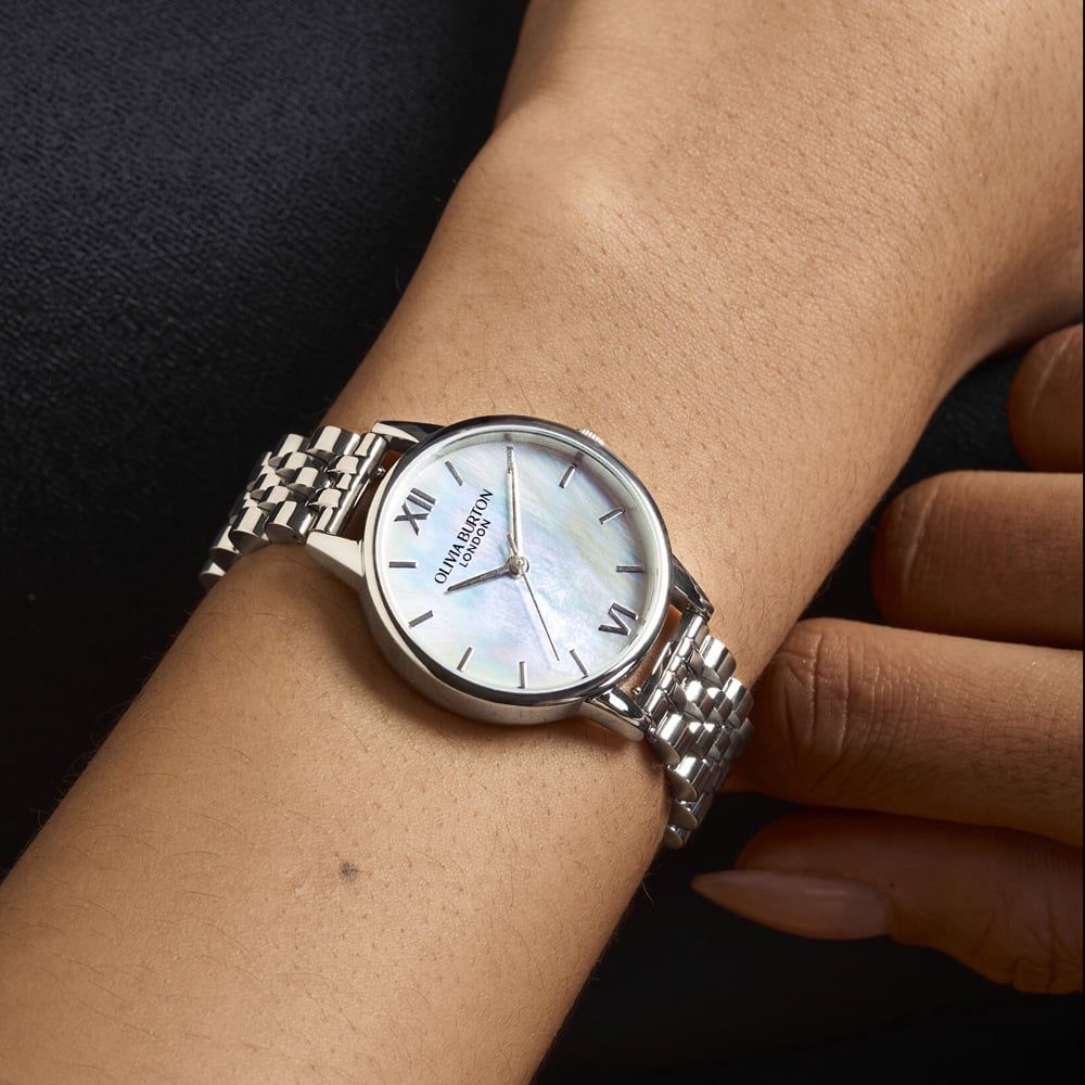 Olivia Burton Mother Of Pearl Silver Bracelet Watch 24000168