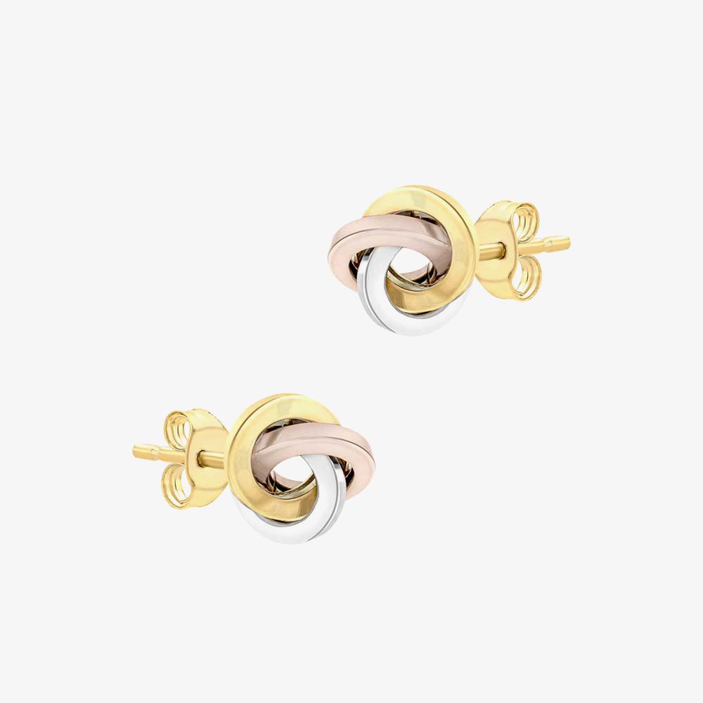 9ct Three Colour Gold Knot Stud Earrings