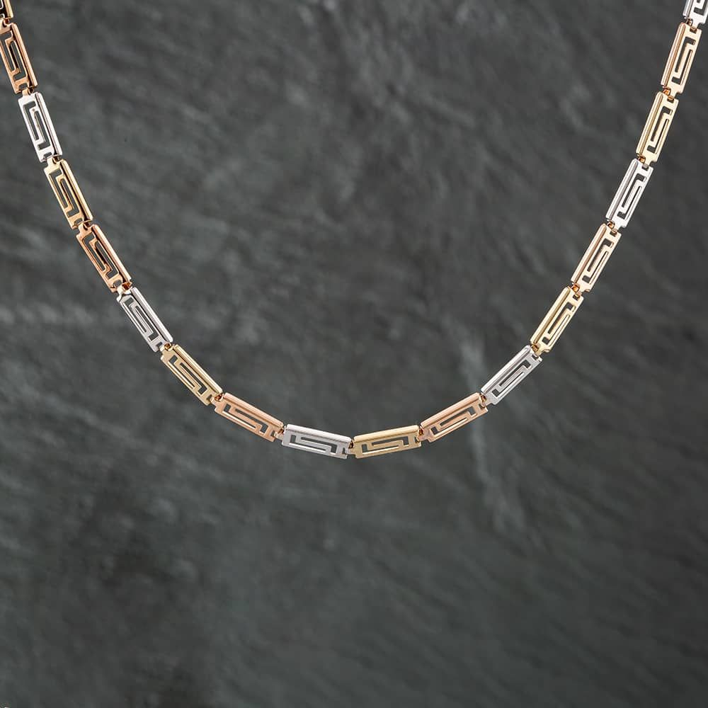 Second Hand 9ct Three Colour Gold Greek Key Style 16 Inch Chain ...