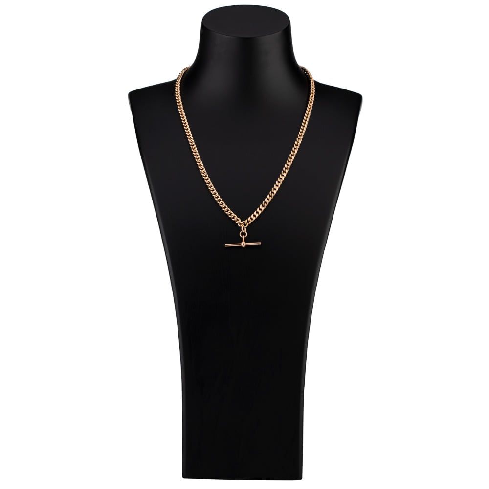 Second Hand 9ct Rose Gold 20 Inch Curb Link Albert T-Bar Chain