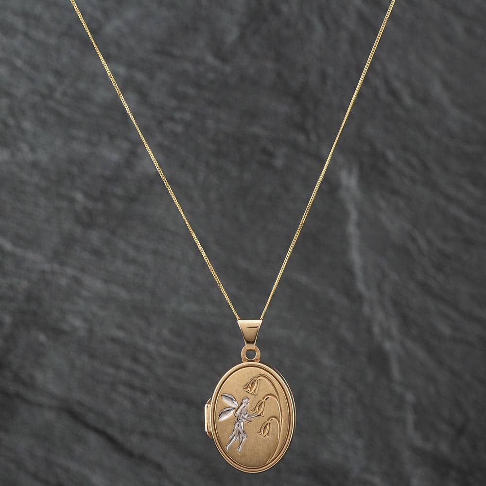 Second Hand 9ct Two Colour Gold Fairy Locket Pendant 18 Inch Curb Chain 41391217