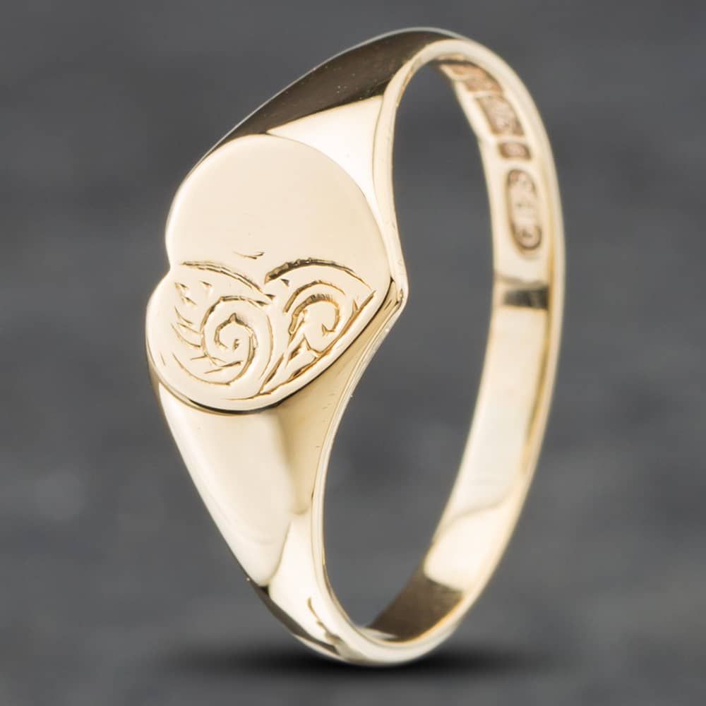 Second Hand 9ct Yellow Gold Heart Signet Ring 41101229