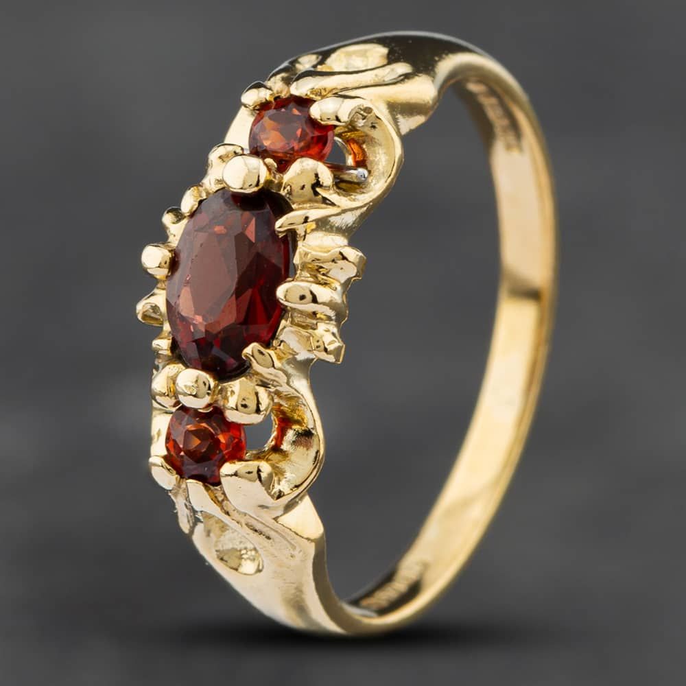 Second Hand 9ct Yellow Gold Garnet Three Stone Ring 41101687 - thbaker ...