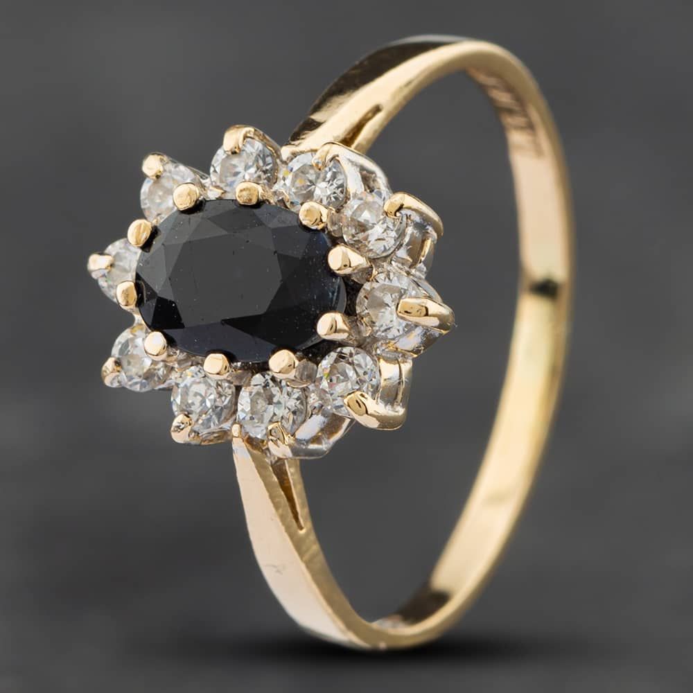 Second Hand Vintage 9ct Yellow Gold Oval Cut Sapphire Cubic