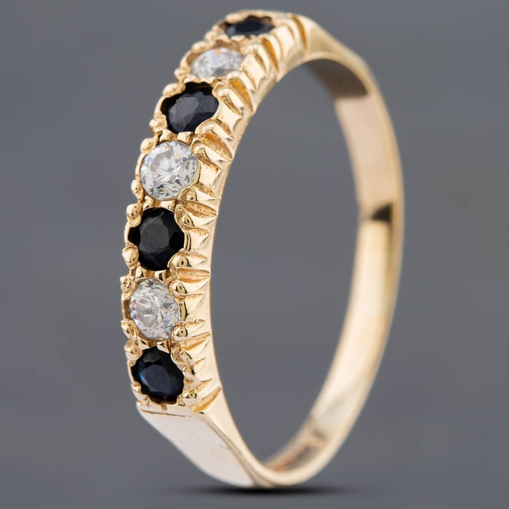 Second Hand 9ct Yellow Gold Sapphire Cubic Zirconia Half