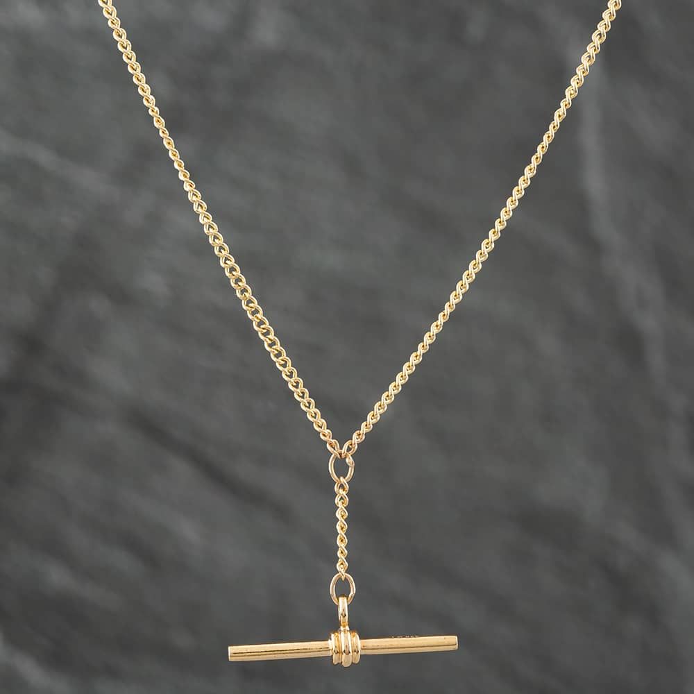 Second Hand 9ct Yellow Gold Plain T-Bar Pendant 18 Inch Curb - Main Image