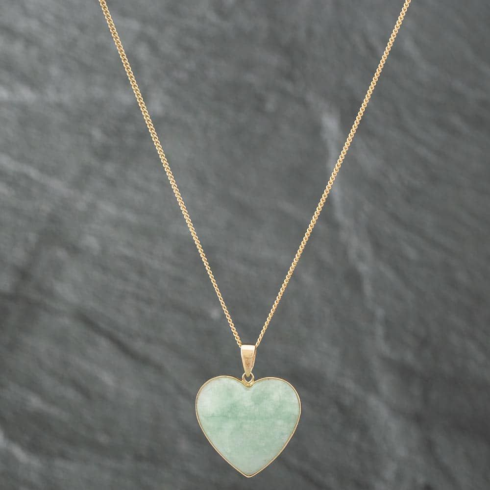 Gold Heart Shaped Jade Necklace Second Hand 9ct Yellow Gold Heart