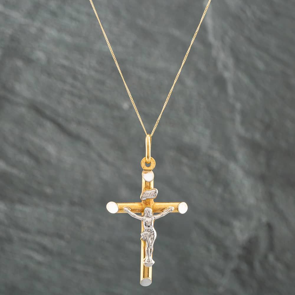 Second Hand 18ct Yellow Gold Crucifix Cross Pendant 18 Inch Curb